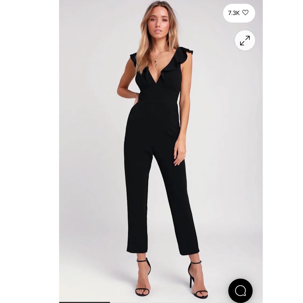 Lulus Black Leilani Ruffled Jumpsuit V-Neck Tapered Leg Size Large Party